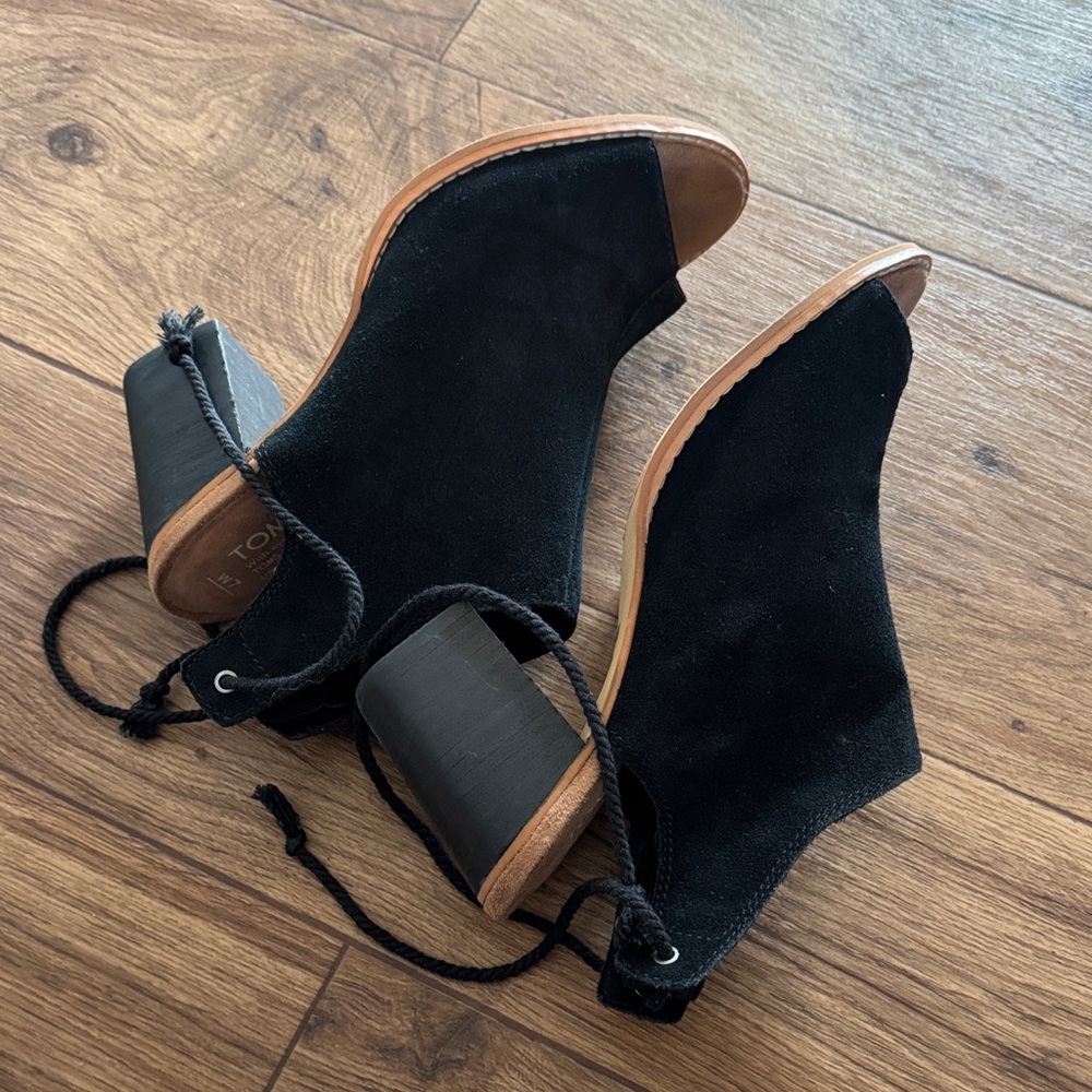 TOMS Black Suede Peep-Toe Lace-Up Sandals - Picture 4 of 5